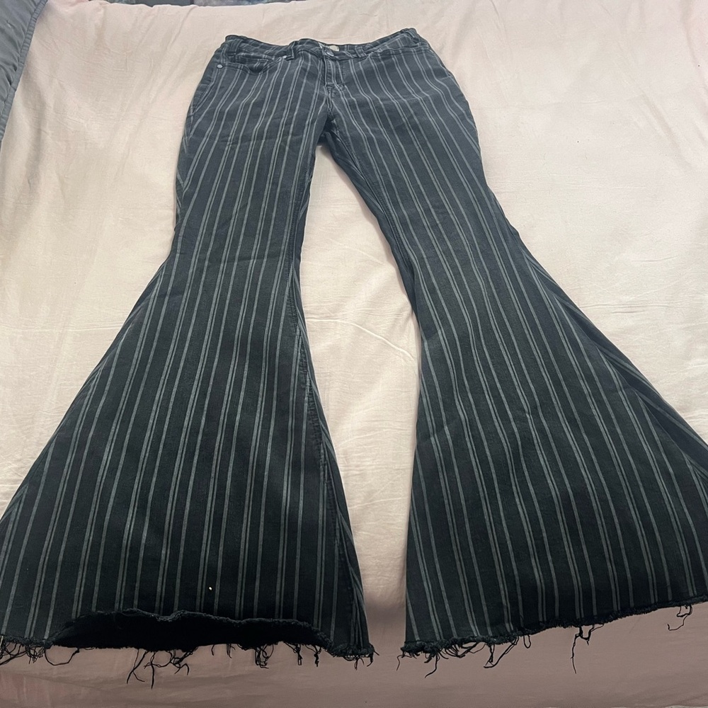 Black and Grey Pinstriped Flare Bellbottoms Jeans